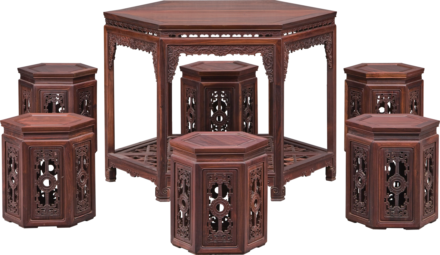 西番紋六角拼桌帶凳