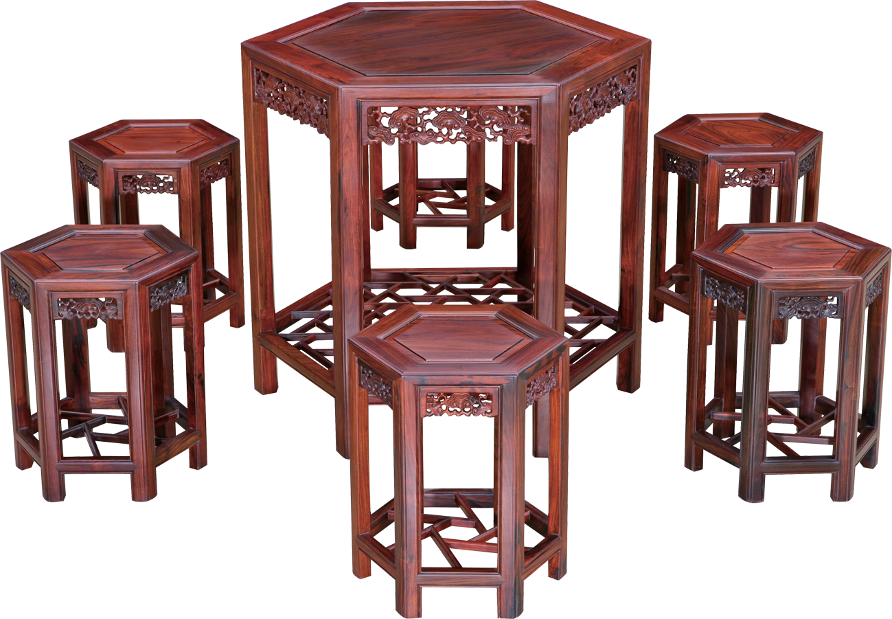 靈芝紋六角桌帶凳