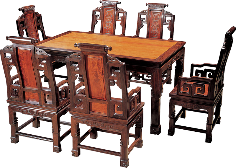 回紋長方桌帶椅