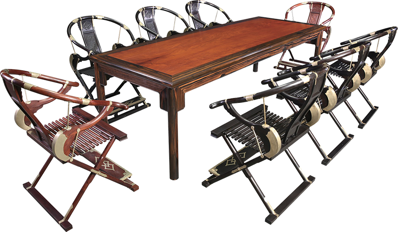 刀牙裙長方桌帶椅