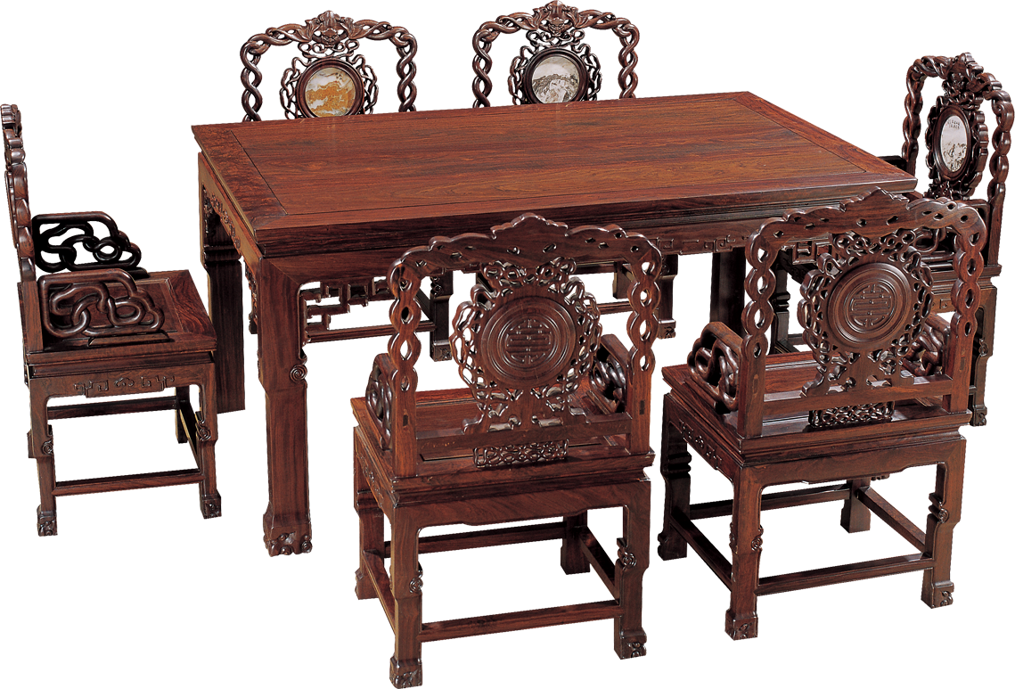 回紋長方桌帶紋藤椅