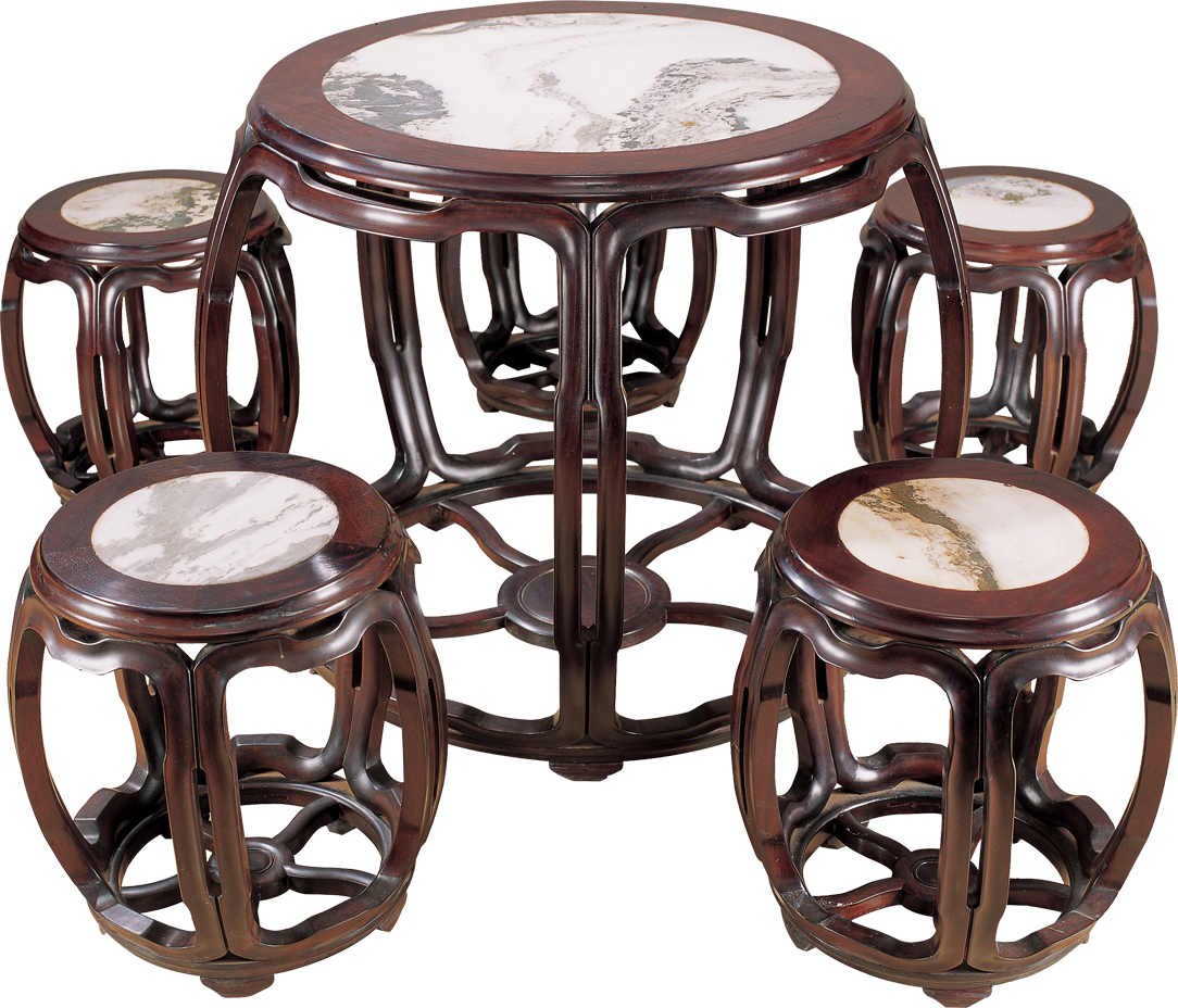 嵌云石鼓式圓桌帶凳